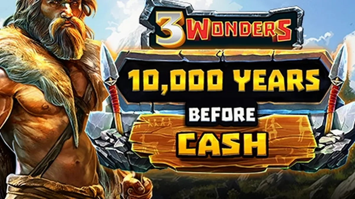 Isang visual na representasyon ng 10,000 Years Before Cash slot na nagpapakita ng mga reels at sinaunang tema.