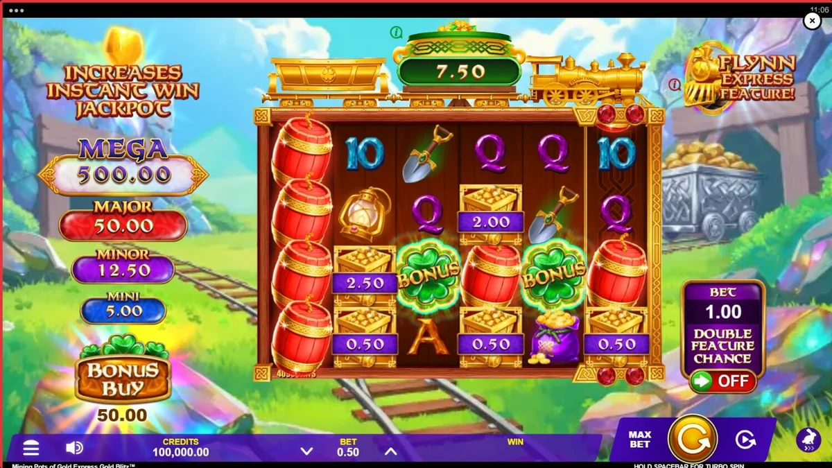 Mining Pots of Gold Express Gold Blitz slot machine interface